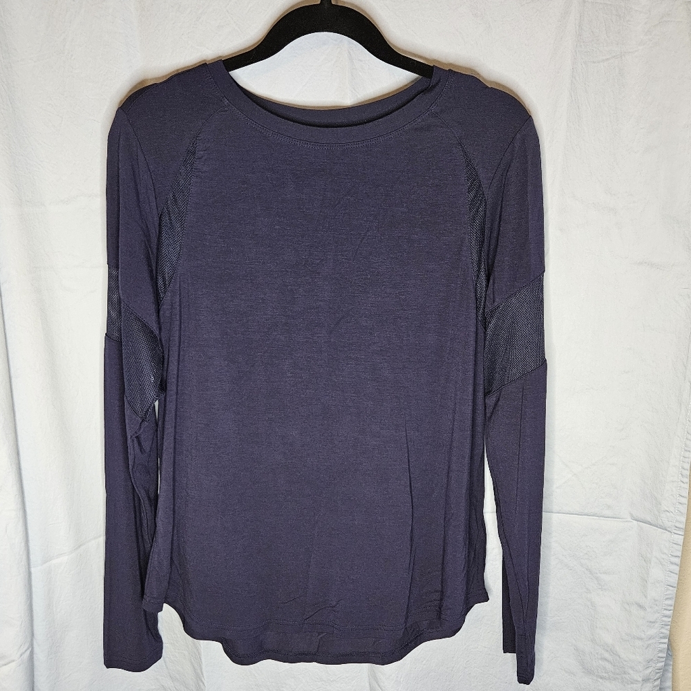 Mizniuer Long Sleeve Top with Mesh in Navy - Size XL
